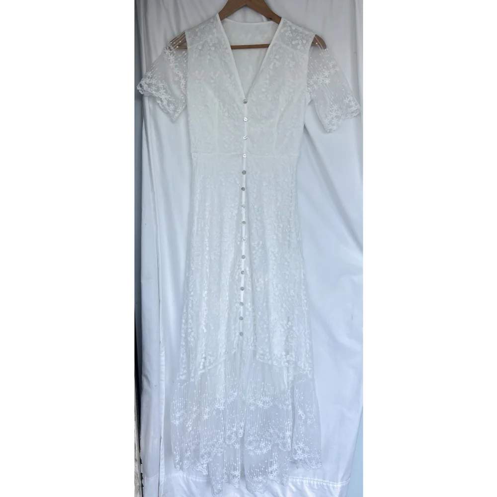 White Embroidered Floral Maxi Dress Flutter Sleeve Bridal Wedding Guest Fairy